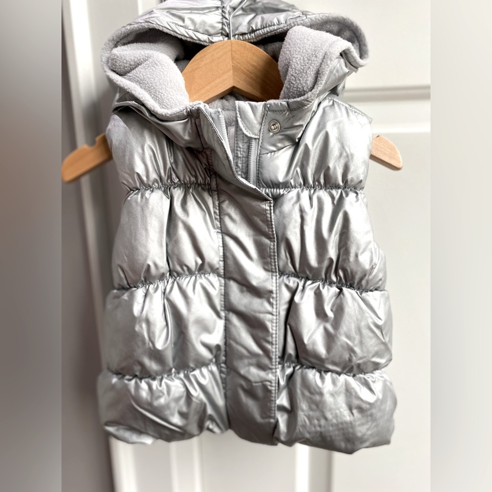 Old Navy - Silver Puffer Vest, Fleece lined, 18-24 Months